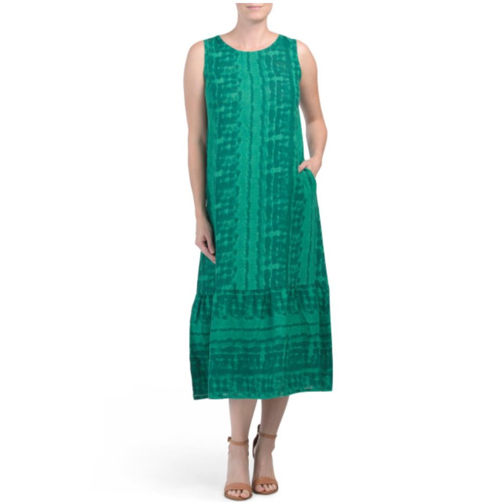 ALLEGRA MASETTI Italy Linen Flounce Green Dress. Size Medium. Classy Rare
